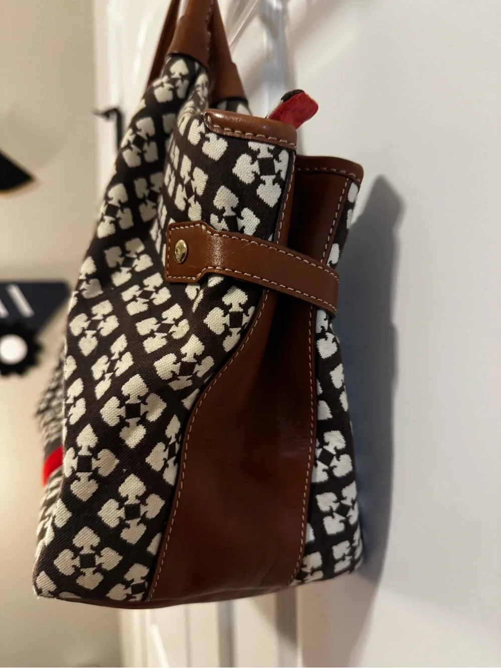 kate spade Brown & White Spade Logo Patterned Shoulder Bag